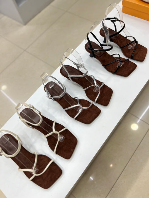 Open Toe Cross Straps Kitten Heels